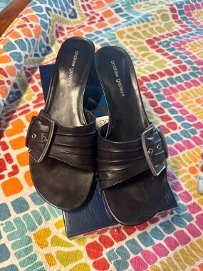 Andrew Geller Clio Black Leather Sandals with Buckle 10